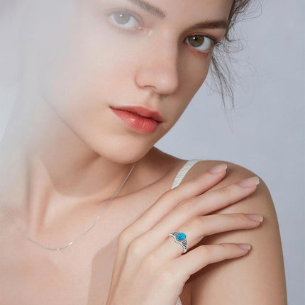 925 Sterling Silver Natural Turquoise Stone Boho Style Adjustable Band Ring for Women