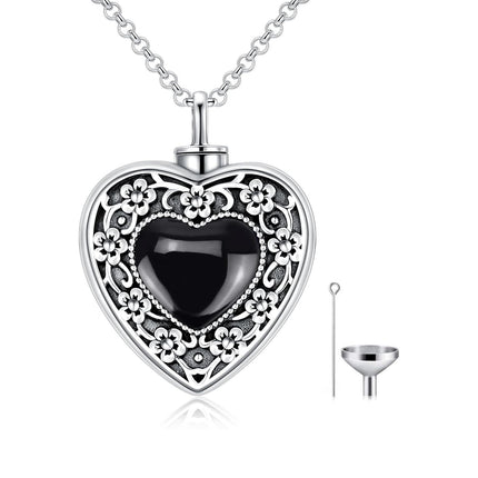 925 Sterling Silver Purple Amethyst Heart Cremation Urn Pendant Necklace with Funnel and Fill Tool - Memorial Keepsake Jewelry