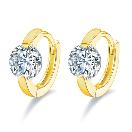 18K Gold Round Cut Moissanite Huggie Hoop Earrings for Women