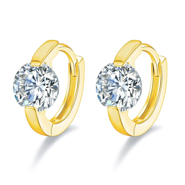 18K Gold Round Cut Moissanite Huggie Hoop Earrings for Women