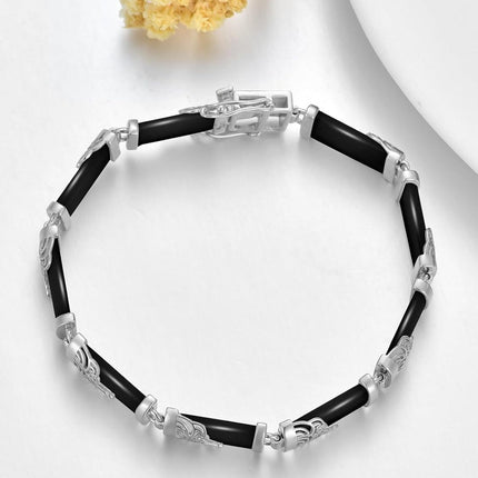 925 Sterling Silver 925 Green Jade Bracelet with Intricate Design Elements - Fashionable and Elegant Jewelry Accessory
