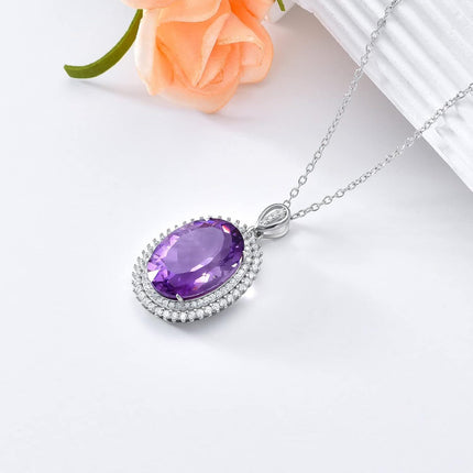925 Sterling Silver & Sparkling Purple Amethyst Crystal Pendant Necklace - 18 Cable Chain, Hypoallergenic, Gift for Women