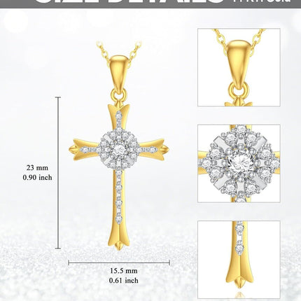 14K Solid Gold Cross Pendant Necklace for Women - 23mm Faith Hope Salvation Gift, 2.1g with 16 Adjustable Chain, Nickel-Free Lead-Free