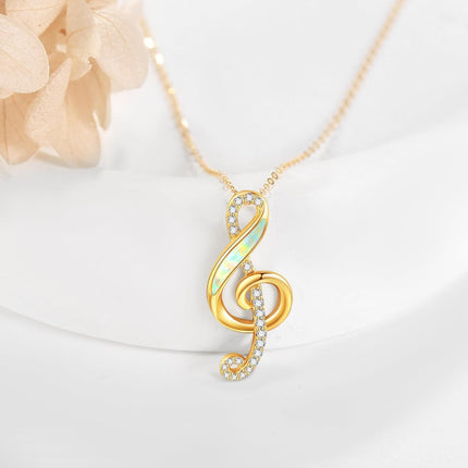 14K Gold Opal Treble Clef Music Note Pendant Necklace for Women Girls Christmas Gifts