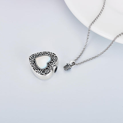 925 Sterling Silver Purple Amethyst Heart Cremation Urn Pendant Necklace with Funnel and Fill Tool - Memorial Keepsake Jewelry