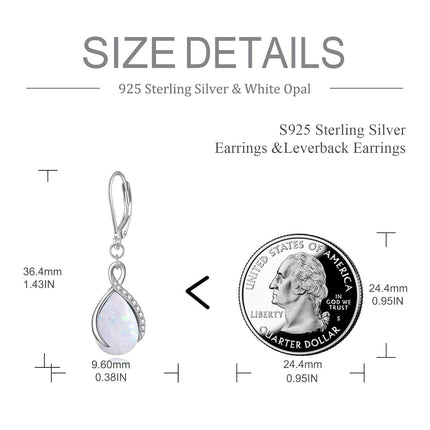 925 Sterling Silver Opal Pear-Shaped Drop Earrings with Leverback Hooks for Women Gift Ideas