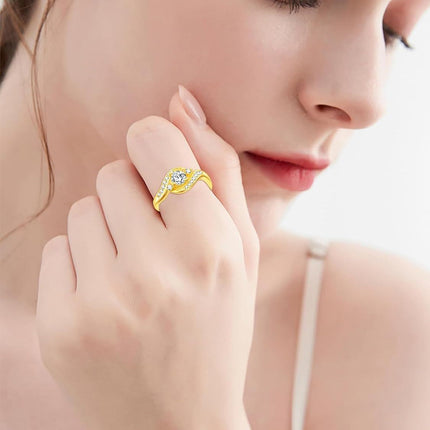 14K Gold Plated 925 Sterling Silver 5mm Round Cubic Zirconia Women s Rings