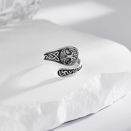 925 Sterling Silver Spoon Rings Hummingbird Shark Daisy Tree of Life Dragonfly Witches Knot Sea Turtle Adjustable Thumb Rings for Women Mother Birthday Gifts