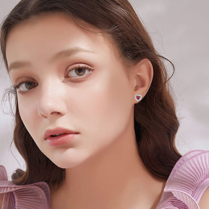 925 Sterling Silver Birthstone Heart Stud Earrings Jewelry Gifts for Women