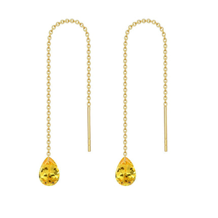 14K Solid Gold Birthstone Threader Earrings for Women Dangle Drop Jewelry Gifts