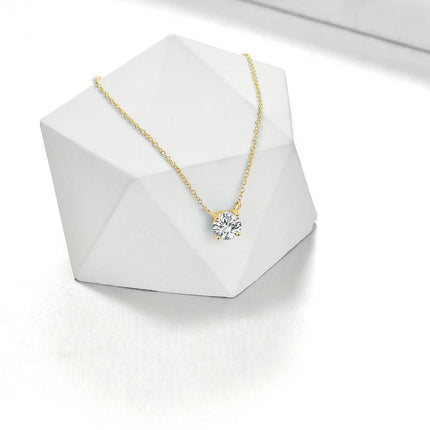 14K Rose Gold Moissanite Round Cut Solitaire Pendant Necklace 0.5-2 ct 16+2 Chain