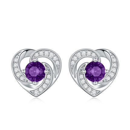 925 Sterling Silver Birthstone Heart Stud Earrings Jewelry Gifts for Women