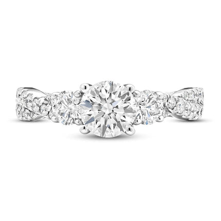 10K/14K/18K Platinum Plated Silver Moissanite Engagement Ring, 1.5ct Round Trio Stone, Cathedral Style, Size 3.5-12, Gift for Wedding/Anniversary
