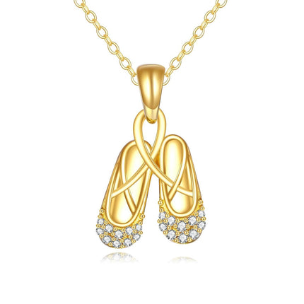14K Gold Ballerina Shoe Pendant Necklace with Cubic Zirconia Stones for Women