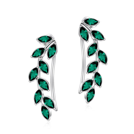 925 Sterling Silver Pink Austrian Crystal Leaf Ear Climber Hypoallergenic Earrings
