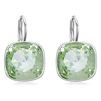 925 Sterling Silver Green Cushion Cut Austrian Crystal Leverback Earrings Hypoallergenic Gift for Her