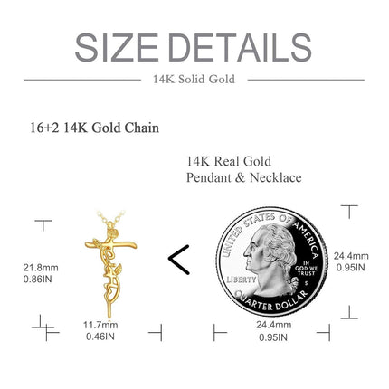 14K Gold Rose Flower Cross Pendant Necklaces Christian s for Women