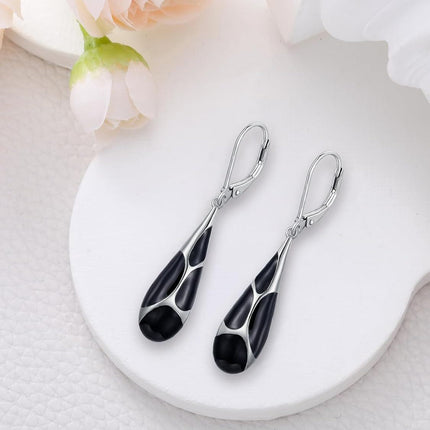 925 Sterling Silver Blue Enamel Tear Drop Leverback Earrings for Women Gift Ideas