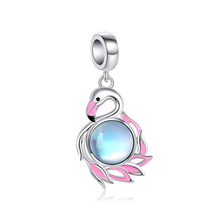 925 Sterling Silver Pink Flamingo Pendant Charm Bracelet for Women Girls