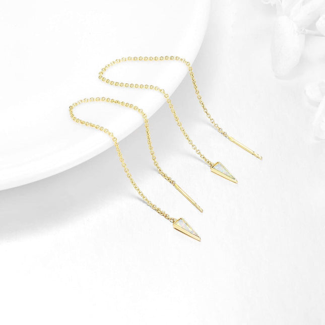 14K Gold Triangle Black Stone Threader Earrings 14K Gold  s for Her