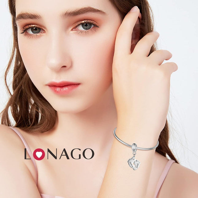 925 Sterling Silver Personalized Feet Charm Fit for Bracelet Custom Name Bead Gift for Women Birthday