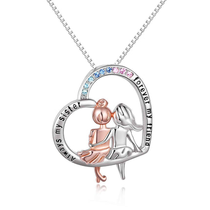 Sterling Silver Heart Necklace Sisters Gift for Friendship Birthday Christmas