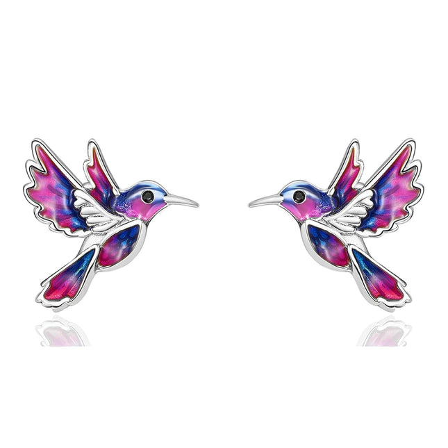 925 Sterling Silver Enamel Hummingbird Stud Earrings - Colorful Bird Gifts for Her