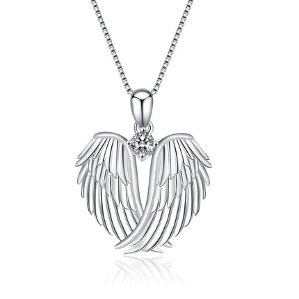 925 Sterling Silver Birthstone Angel Wings Pendant Necklace