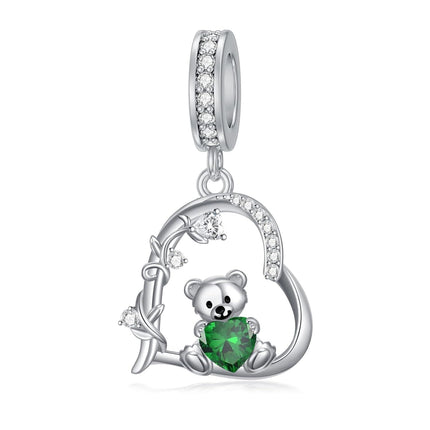 925 Sterling Silver 12 Month Birthstone Teddy Bear Charms Bracelet Jewelry Gifts