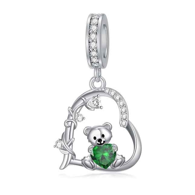 925 Sterling Silver 12 Month Birthstone Teddy Bear Charms Bracelet Jewelry Gifts