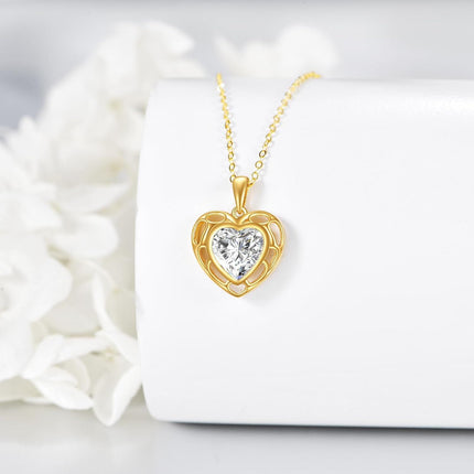 14K Gold Diamond Cut Heart-Shaped Pendant Necklace - Elegant for Her
