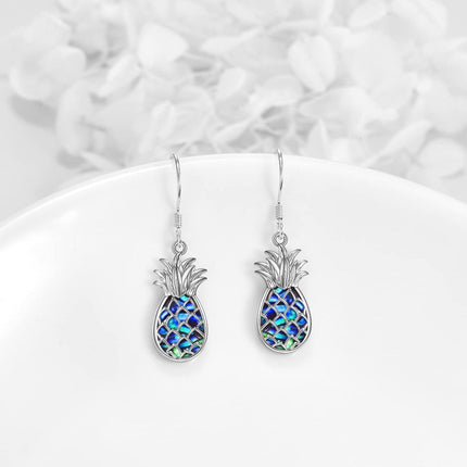 925 Sterling Silver Abalone Shell Pineapple Drop Earrings Yoga Jewelry