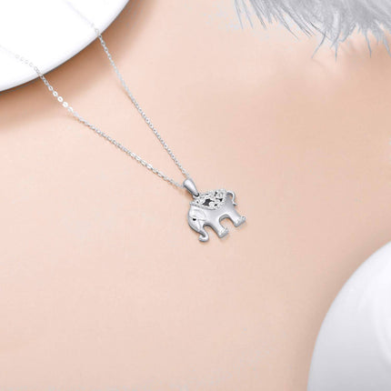 14K White Gold Diamond Elephant Pendant Necklace for Women 20 Inches