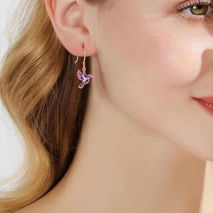 925 Sterling Silver Purple & Blue Enamel Hummingbird Dangle Drop Earrings for Women