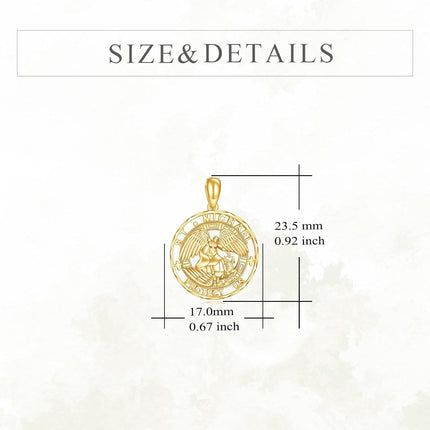14K Gold St Michael Angel Protect Us Religious Pendant Necklace for Men & Women