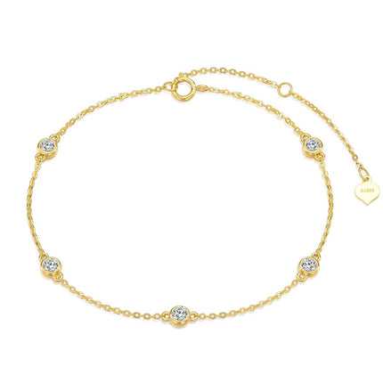14K Gold Bezel Set Round Moissanite Chain Bracelet for Women 7 - VVS1 Clarity D Color Diamond Alternative
