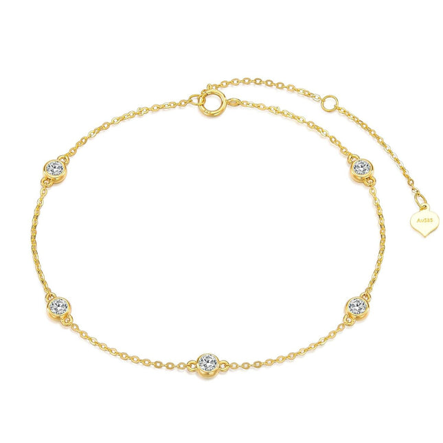 14K Gold Bezel Set Round Moissanite Chain Bracelet for Women 7 - VVS1 Clarity D Color Diamond Alternative