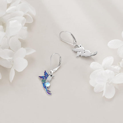 925 Sterling Silver Moonstone Hummingbird Leverback Drop Earrings