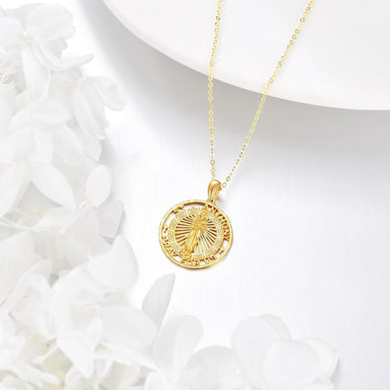 14K Gold Saint Anthony Religious Protection Pendant Necklace for Men & Women