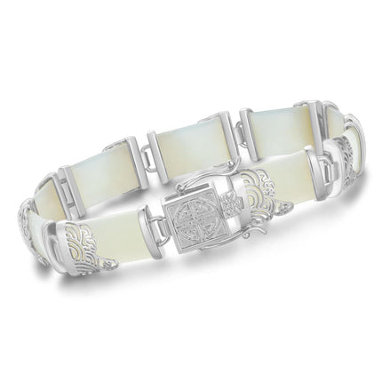 925 Sterling Silver 925 Green Jade Bracelet with Intricate Design Elements - Fashionable and Elegant Jewelry Accessory