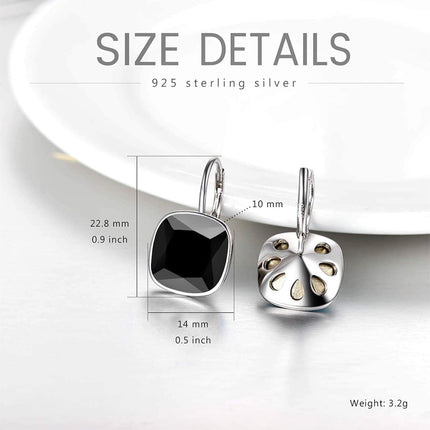 925 Sterling Silver Green Cushion Cut Austrian Crystal Leverback Earrings Hypoallergenic Gift for Her