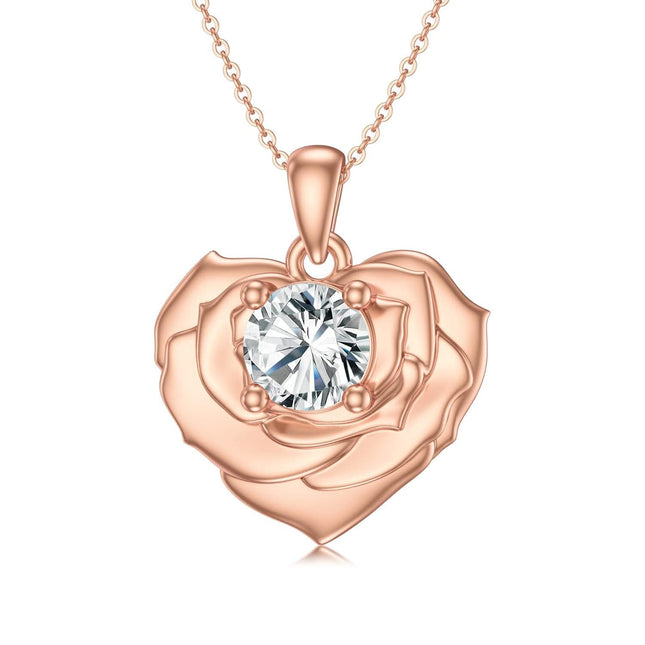 14K Rose Gold Moissanite Flower Knot Pendant Necklace with Butterfly Charm for Women