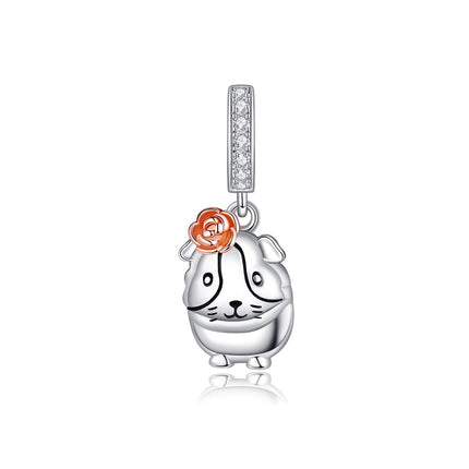 925 Sterling Silver Rose Flower Guinea Pig Charm Pendant for Bracelets Necklaces's