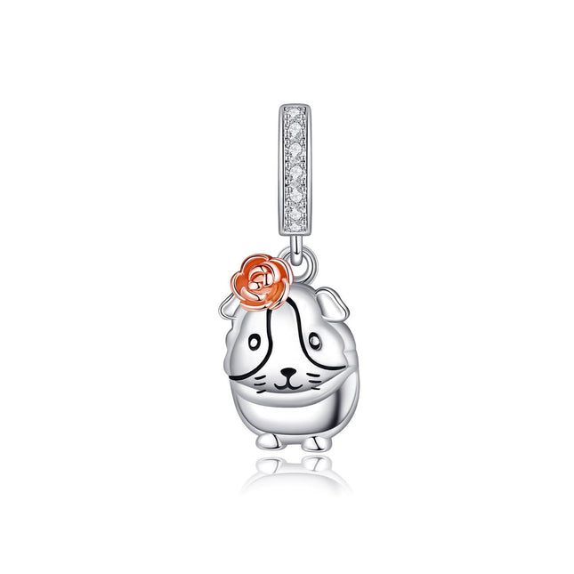925 Sterling Silver Rose Flower Guinea Pig Charm Pendant for Bracelets Necklaces's