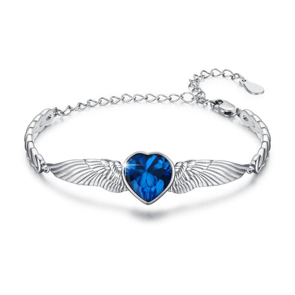 925 Sterling Silver Birthstone Angel Wings Heart Bracelet for Women Mother s Day Gift