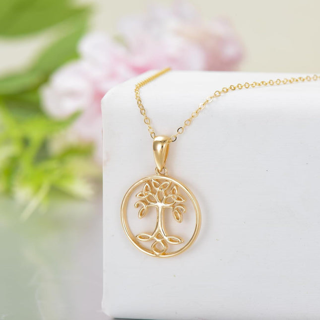 14K Gold Star Shaped Tree of Life Pendant Necklace for Women - Fine