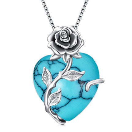 925 Sterling Silver Crystal Rose Flower Heart Pendant Necklace