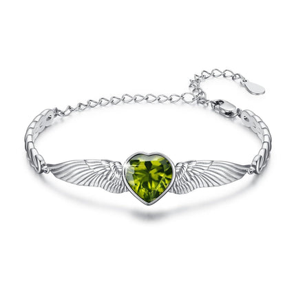 925 Sterling Silver Birthstone Angel Wings Heart Bracelet for Women Mother s Day Gift
