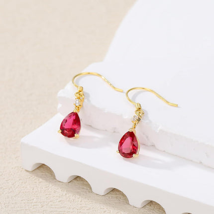 14K Gold 3CT Artificial Gemstone Pear-Cut Birthstone Dangle Earrings