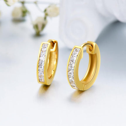 14K Gold Diamond Hoop Earrings 3ct Round Cut Huggies